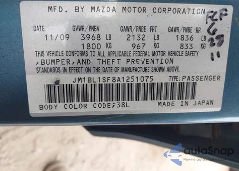 2010 Mazda 3 I from USA, damaged, VIN JM1BL1SF8A1251075